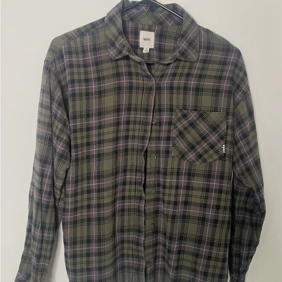 Green and pink plaid button down long sleeve shirt - Picture 3 of 3